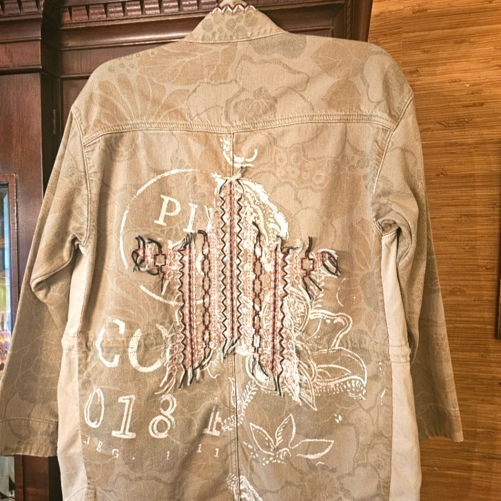 Pilcro Beige Jacket with Embroidered Trim